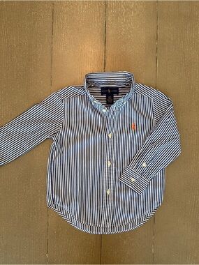 Ralph Lauren Toddler Boys’ Preppy Navy Striped Oxford Polo Button Down • Size 3T